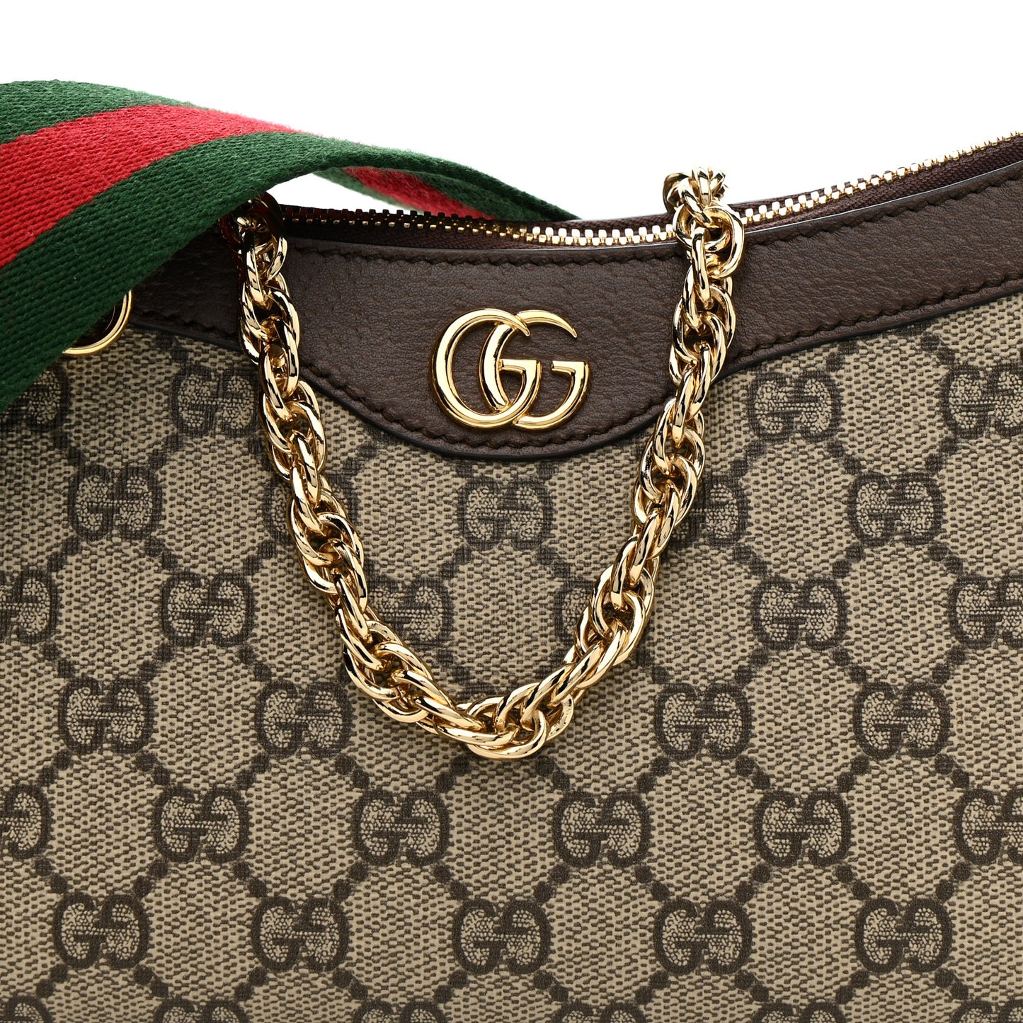 GG Supreme Monogram Textured Dollar Calfskin Web Small Ophidia GG Handbag Beige Ebony New Acero