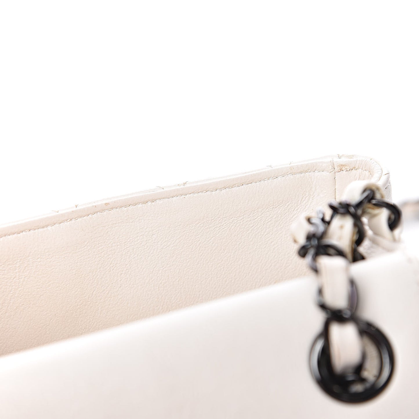 Crumpled Calfskin Quilted Mini Square Flap White