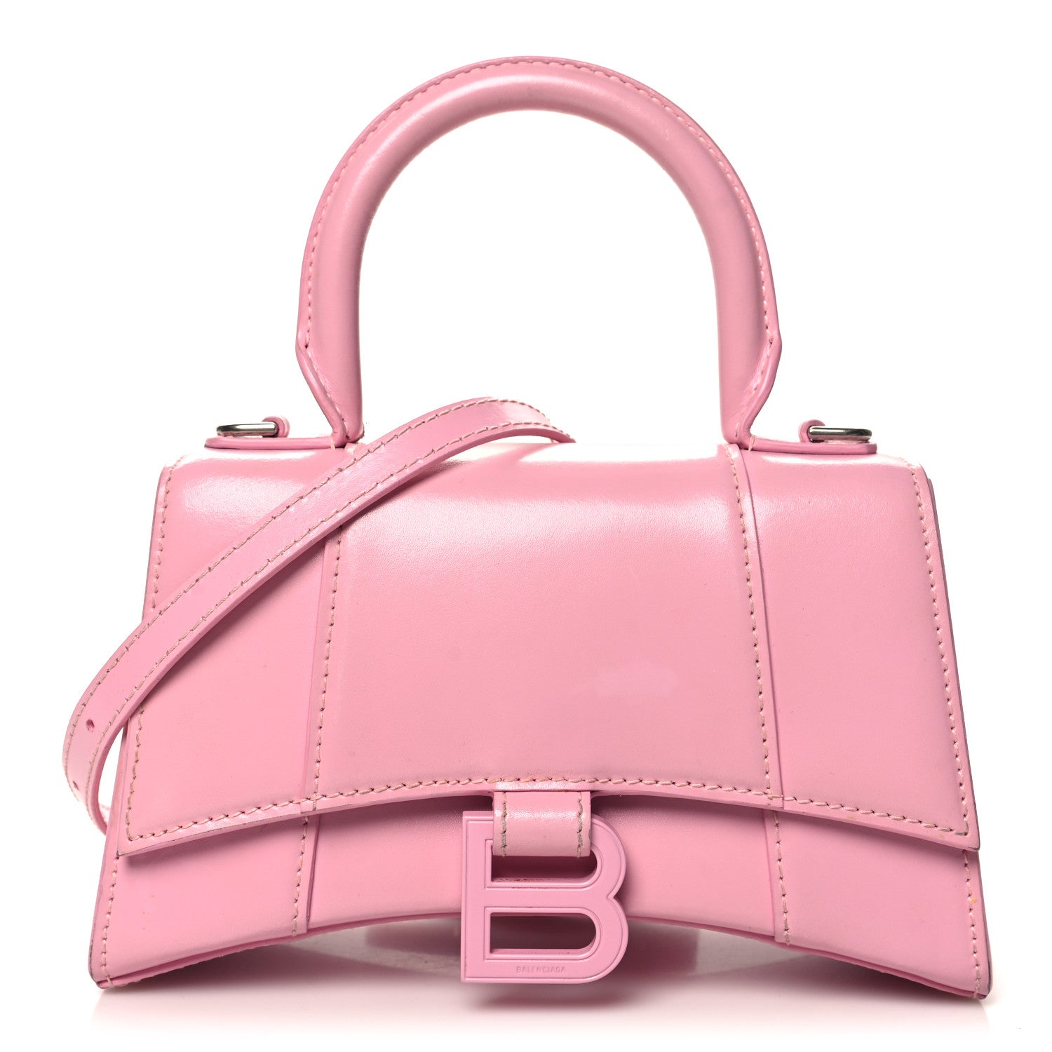 Balenciaga Shiny Box Calfskin Tonal B Hourglass Top Handle Bag XS Candy Pink 1 of 14