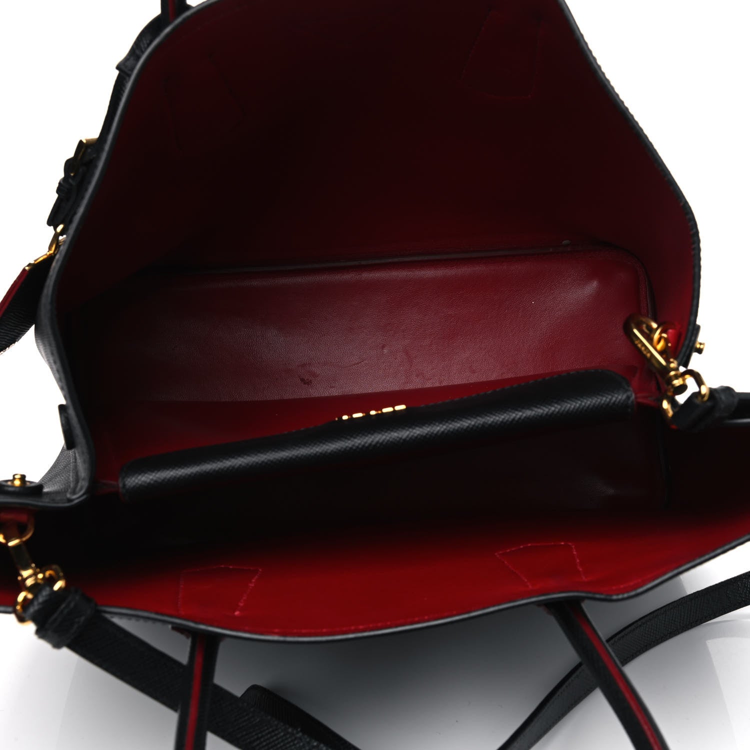 Prada Saffiano Cuir Small Double Bag Black Fuoco 4 of 14