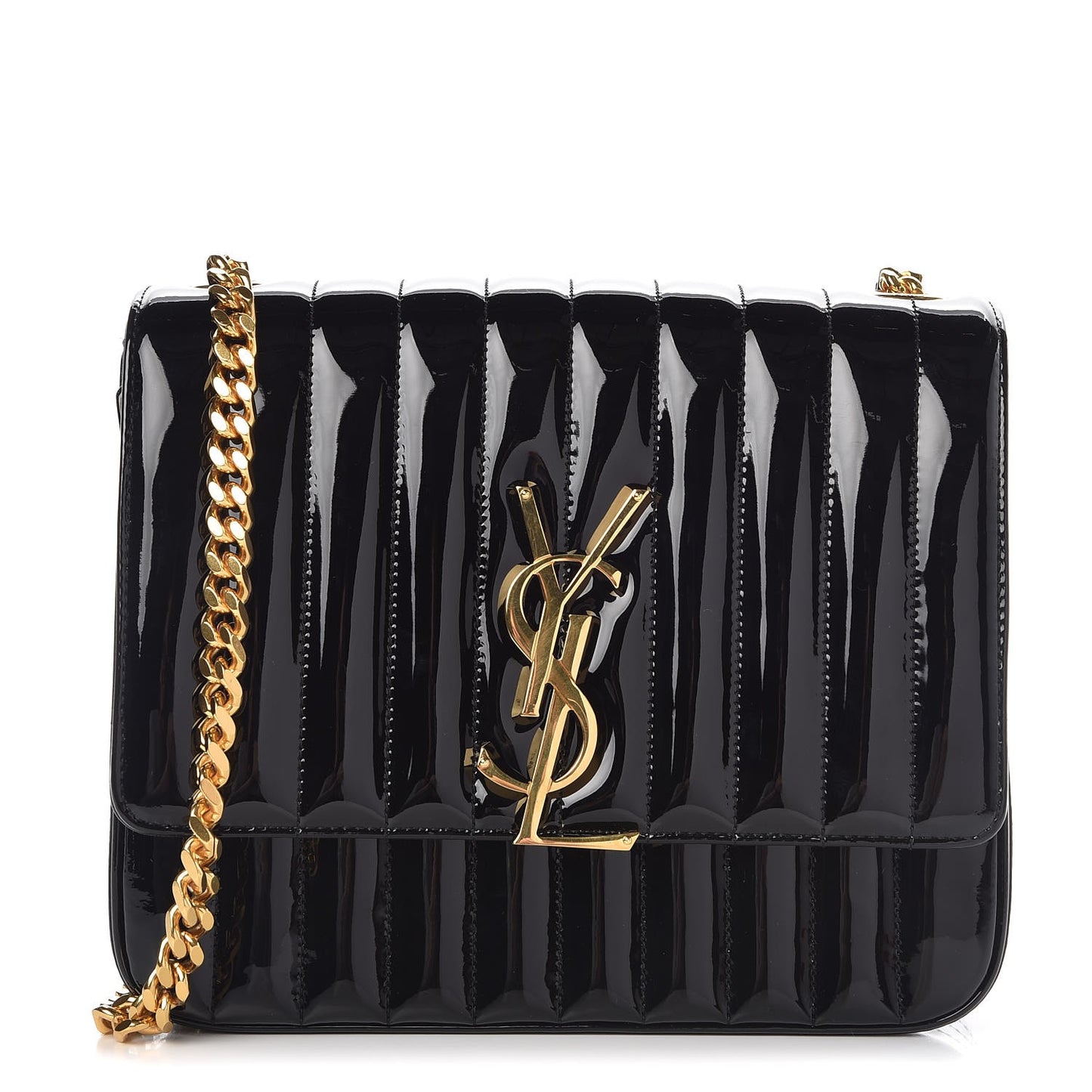 Patent Matelasse Monogram Large Vicky Chain Bag Black