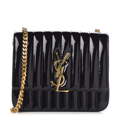 Saint Laurent Patent Matelasse Monogram Large Vicky Chain Bag Black 1 of 8