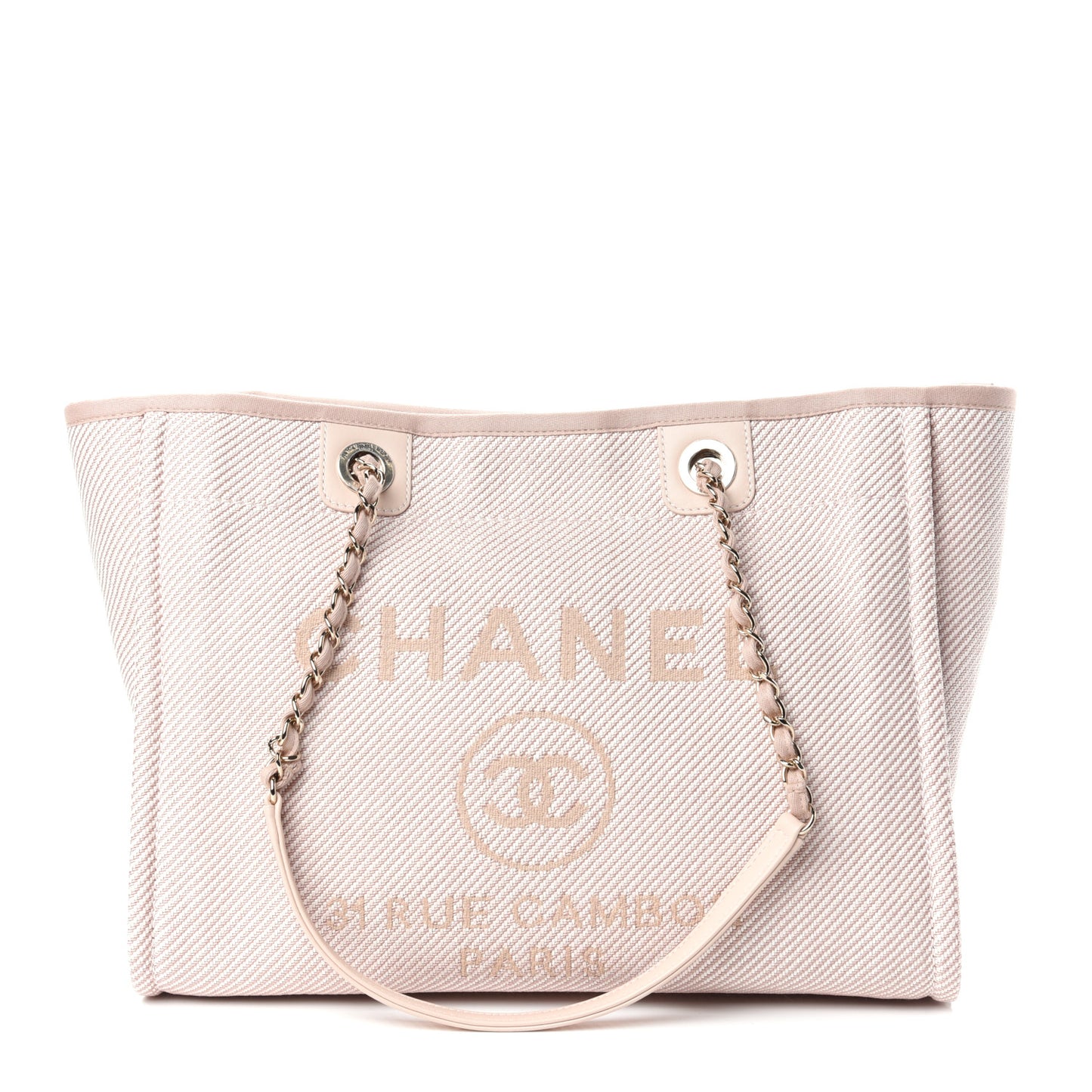 Mixed Fibers Calfskin Small Deauville Tote Beige