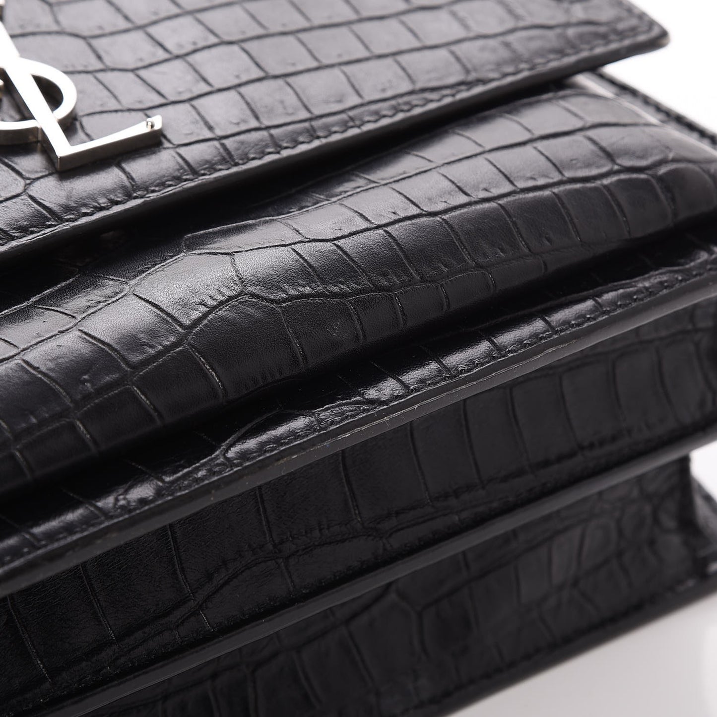 Calfskin Crocodile Embossed Medium Monogram Sunset Black