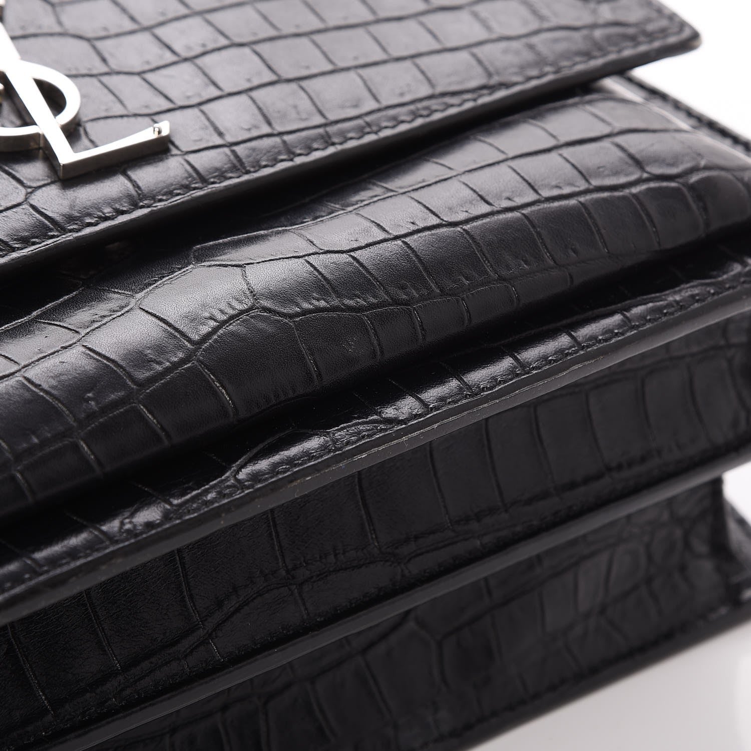 Saint Laurent Calfskin Crocodile Embossed Medium Monogram Sunset Black 9 of 10