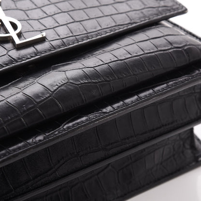 Saint Laurent Calfskin Crocodile Embossed Medium Monogram Sunset Black 9 of 10
