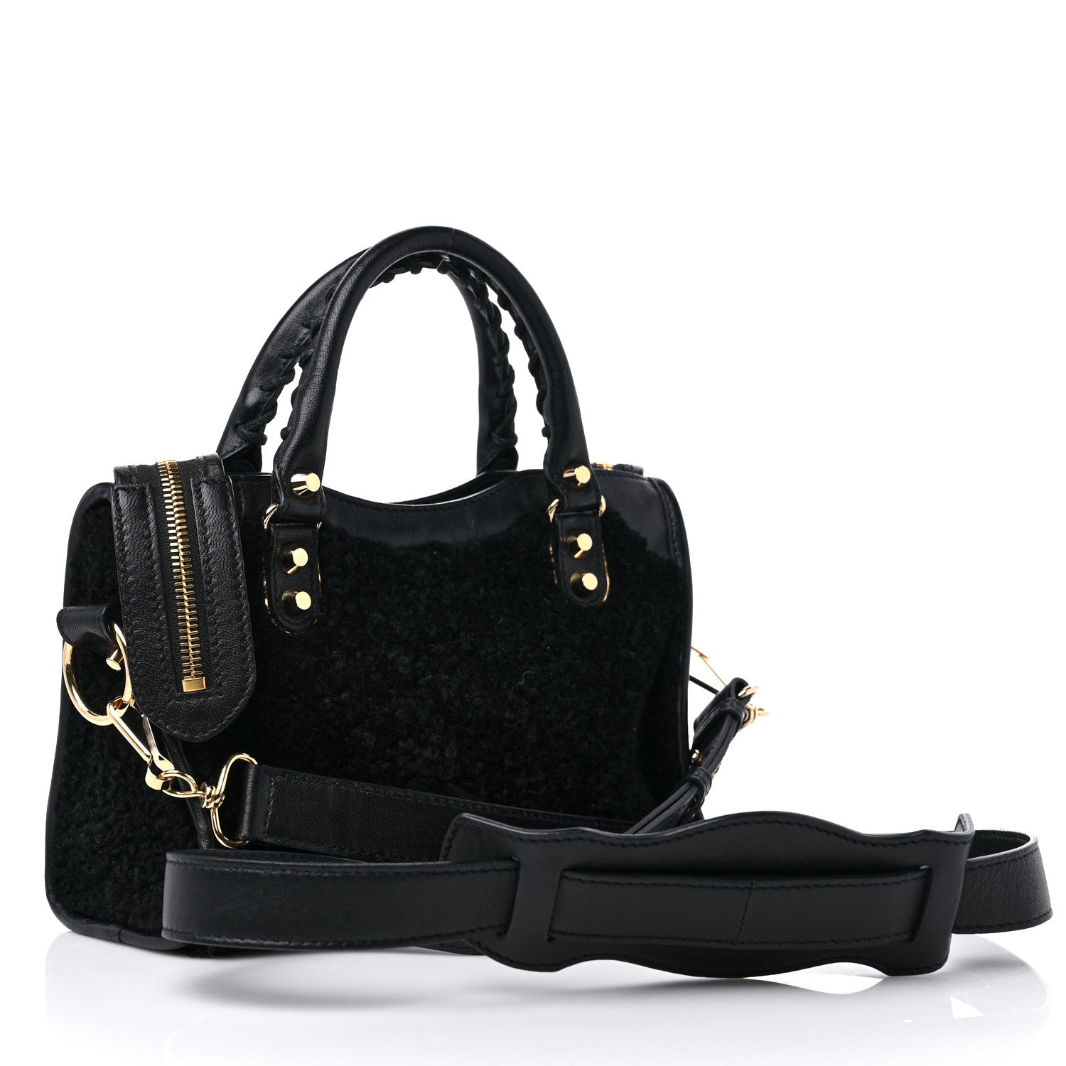 Balenciaga Shearling Gold Metallic Edge Hardware Mini City Black 4 of 12