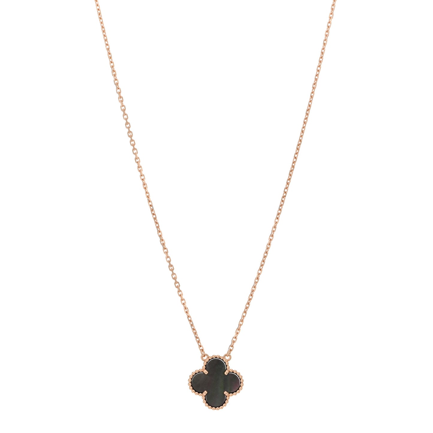 18K Rose Gold Gray Mother of Pearl Vintage Alhambra Pendant Necklace