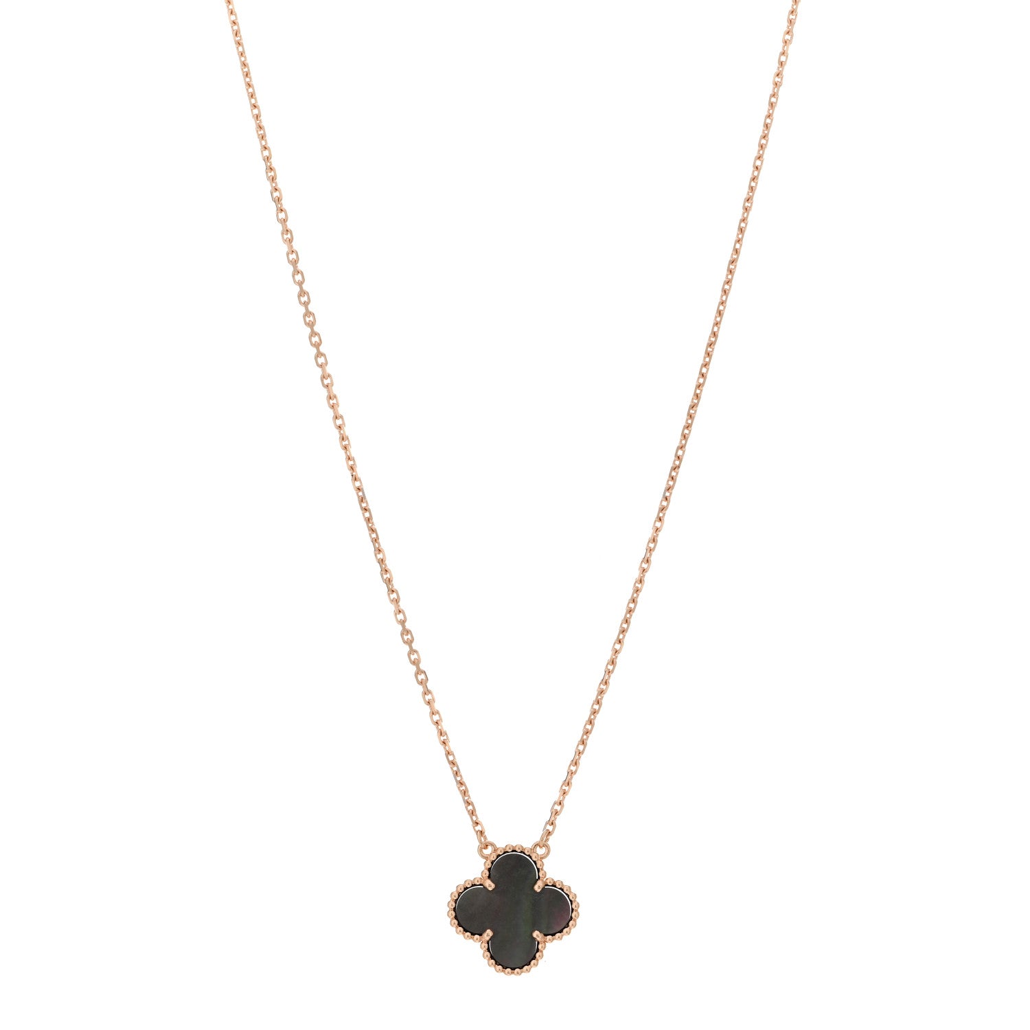 Van Cleef & Arpels 18K Rose Gold Gray Mother of Pearl Vintage Alhambra Pendant Necklace 1 of 5
