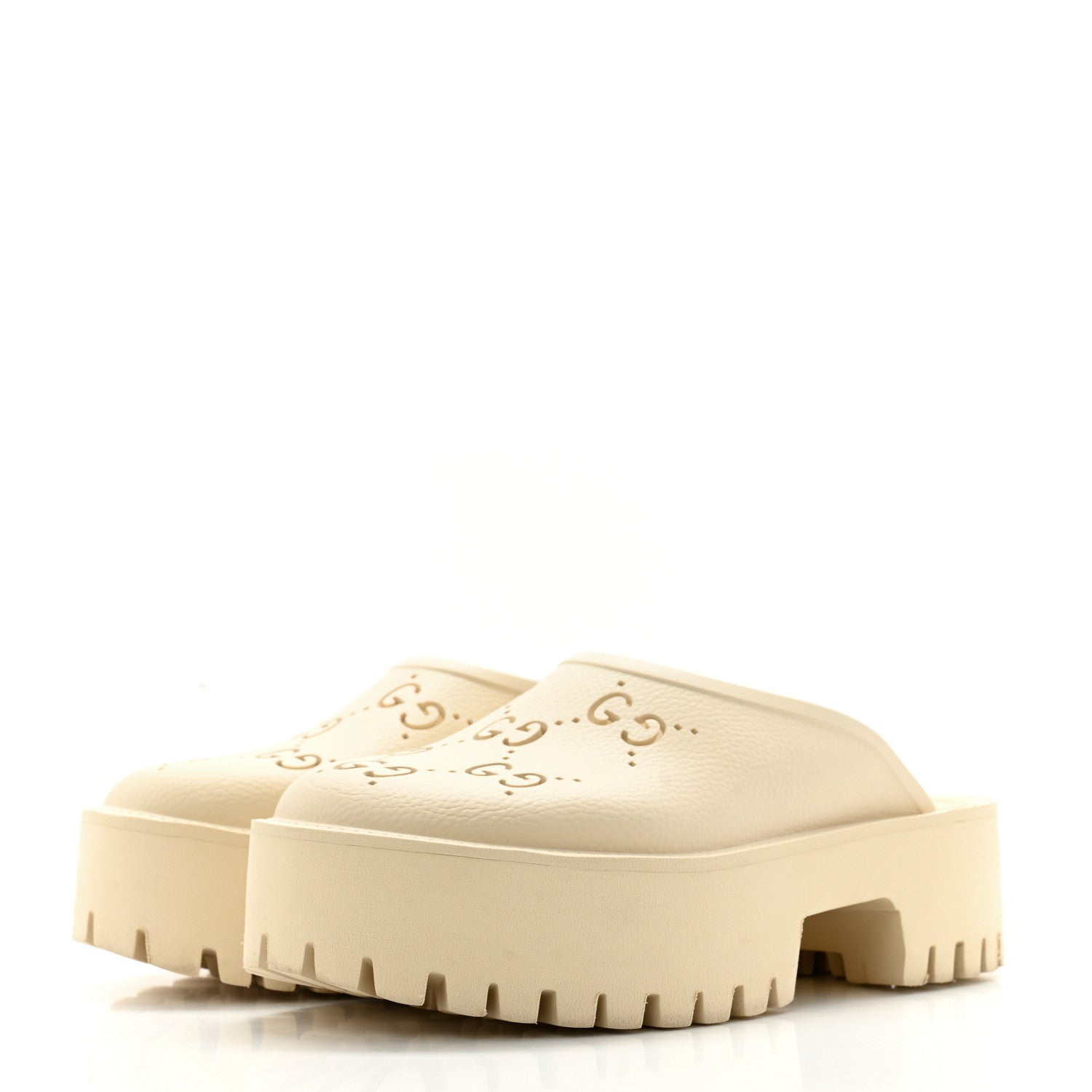 Gucci Rubber GG Monogram Perforated Elea Platform 55mm Lug Sole Sandals Mystic White 3 of 10