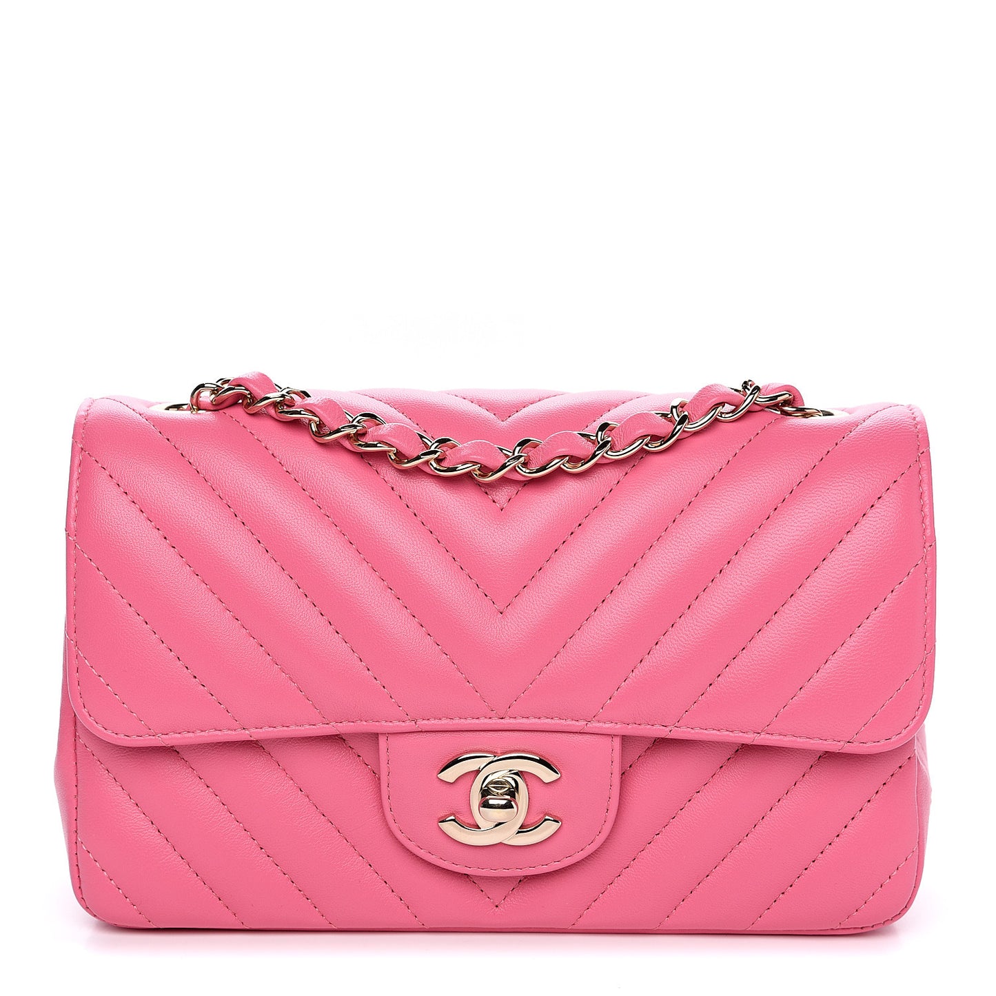 Lambskin Chevron Quilted Mini Rectangular Flap Pink