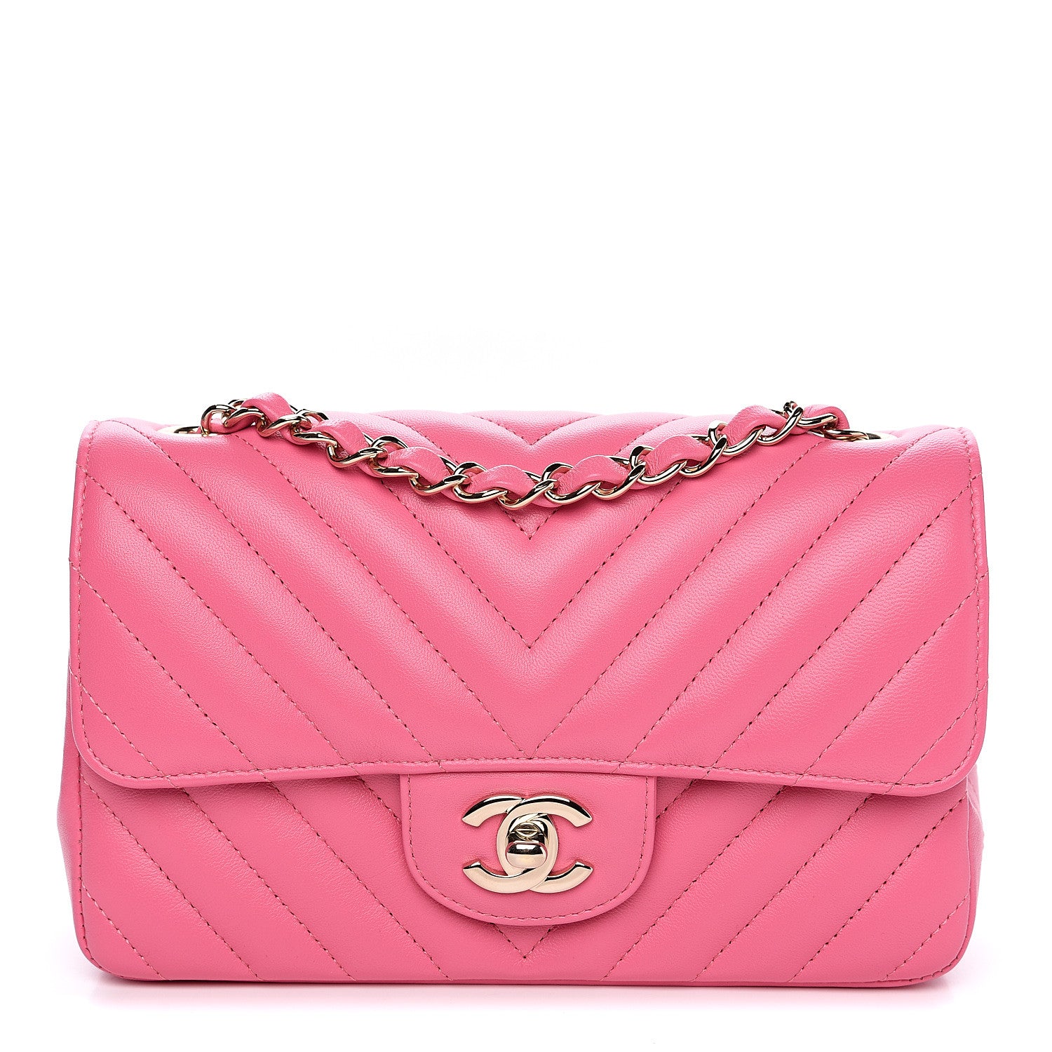 Chanel Lambskin Chevron Quilted Mini Rectangular Flap Pink 1 of 10