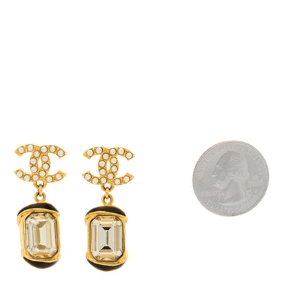 Chanel Crystal Pearl CC Drop Earrings Gold White 2 of 5