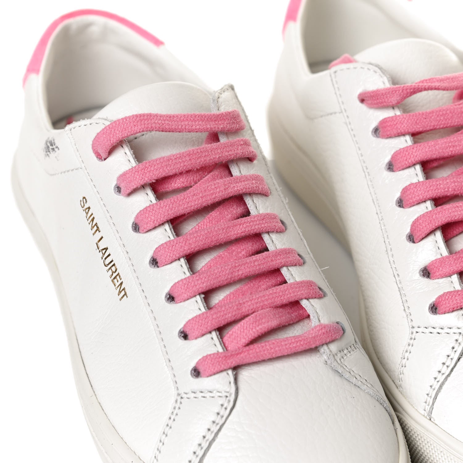 Saint Laurent Grained Calfskin Andy Low Top Sneakers 35 White Pink 13 of 14