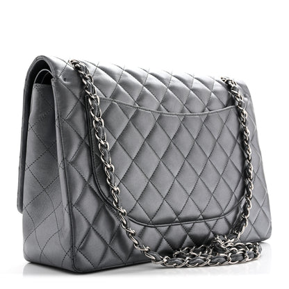 Chanel Metallic Lambskin Quilted Maxi Double Flap Pewter 3 of 15