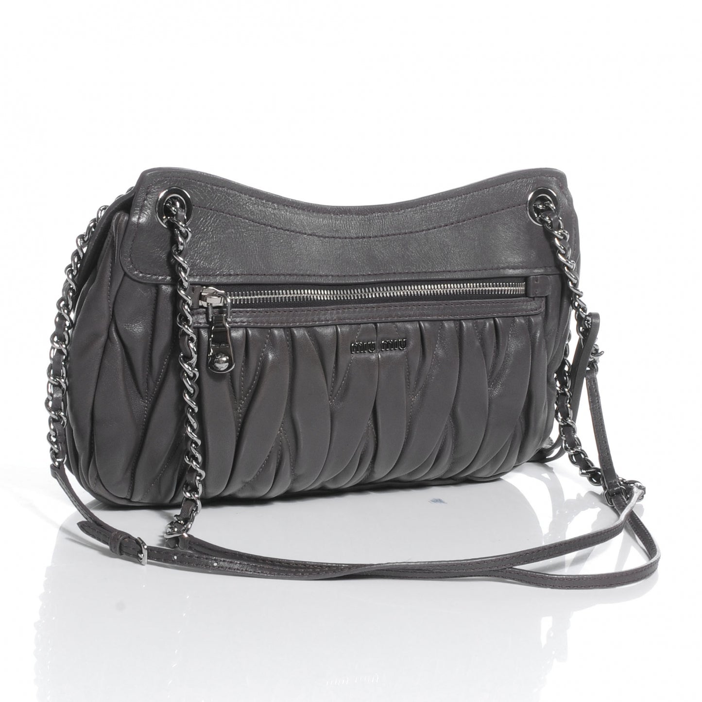 Leather Matelasse Shoulder Bag Grigio