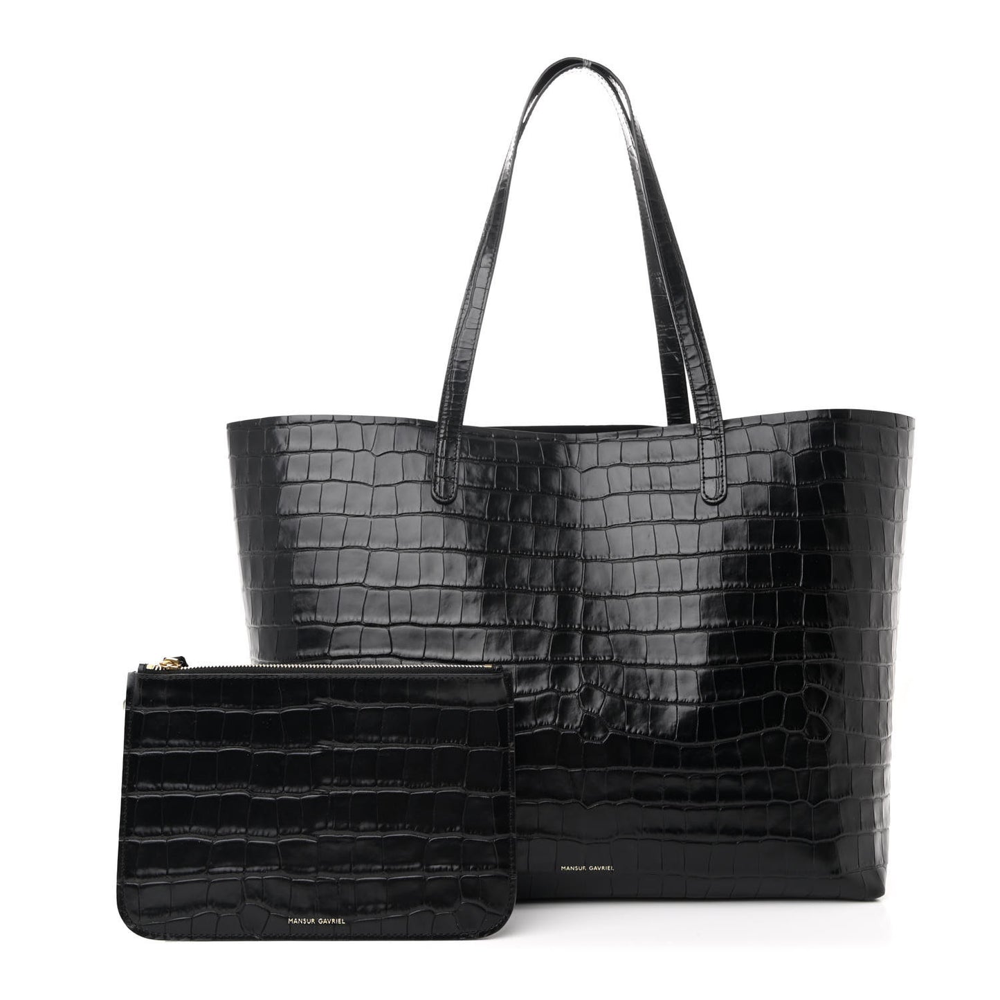 Calfskin Crocodile Embossed Large Shopping Tote Black