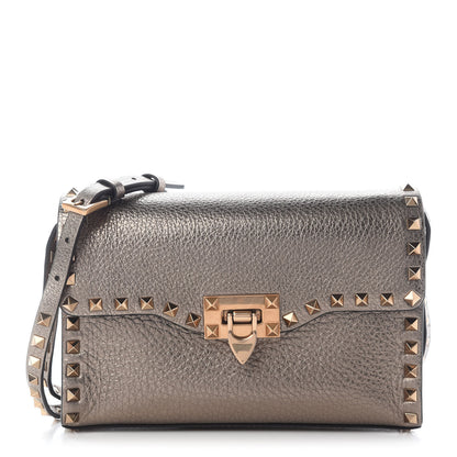 Valentino Garavani Metallic Pebbled Calfskin Medium Rockstud Flip Lock Crossbody Bag Sasso 1 of 7