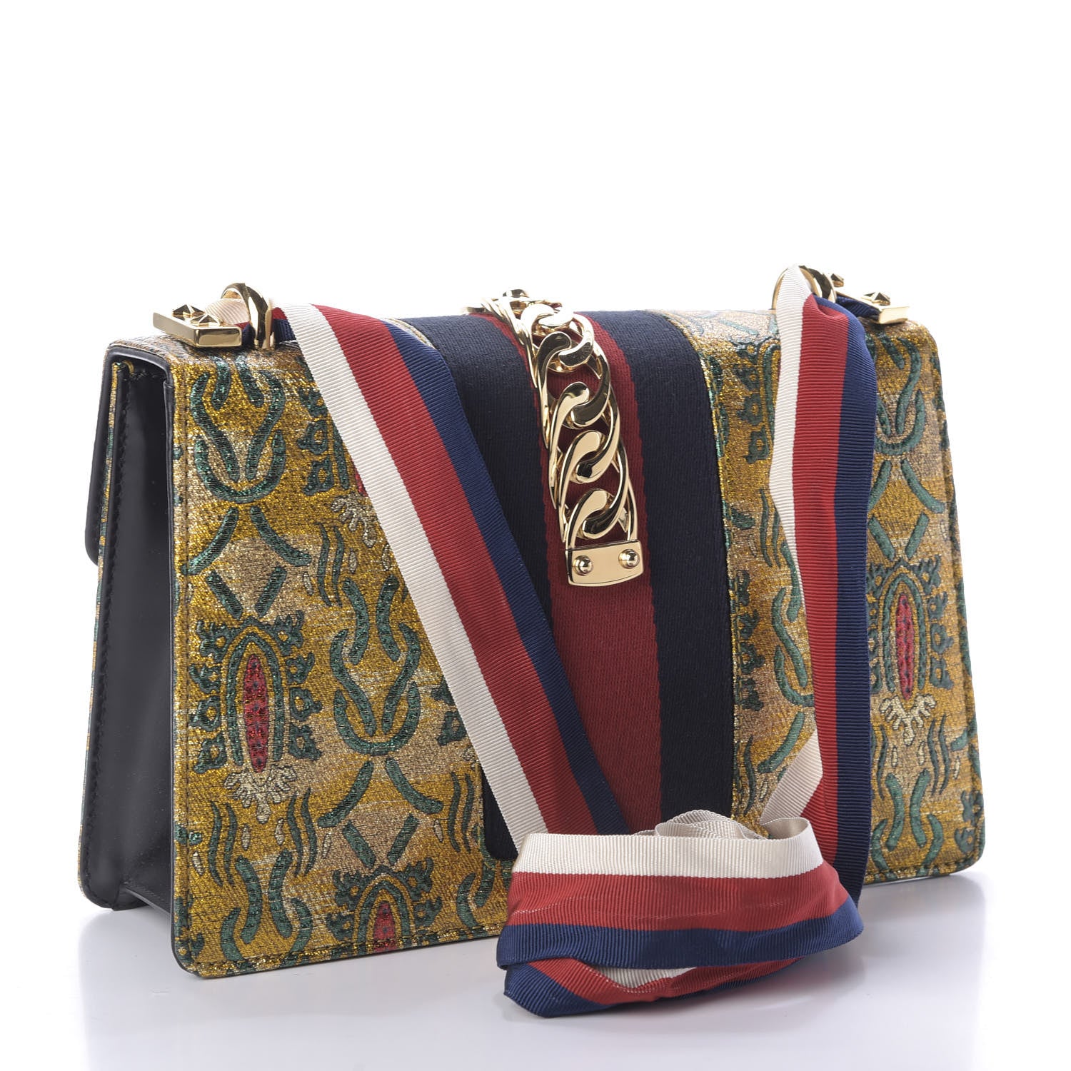 Gucci Iridescent Brocade Small Sylvie Shoulder Bag Gold 3 of 9