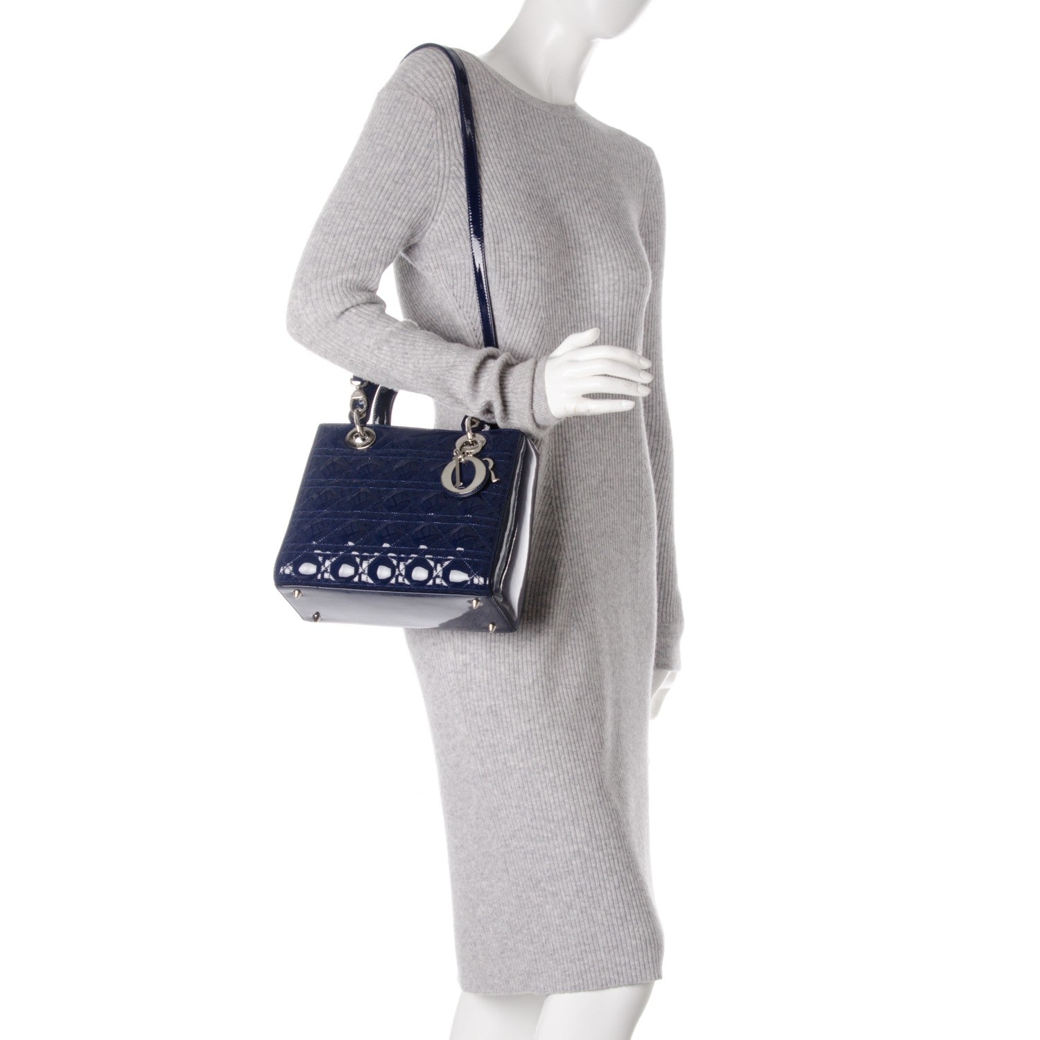 Christian Dior Patent Cannage Medium Lady Dior Navy Blue 2 of 7