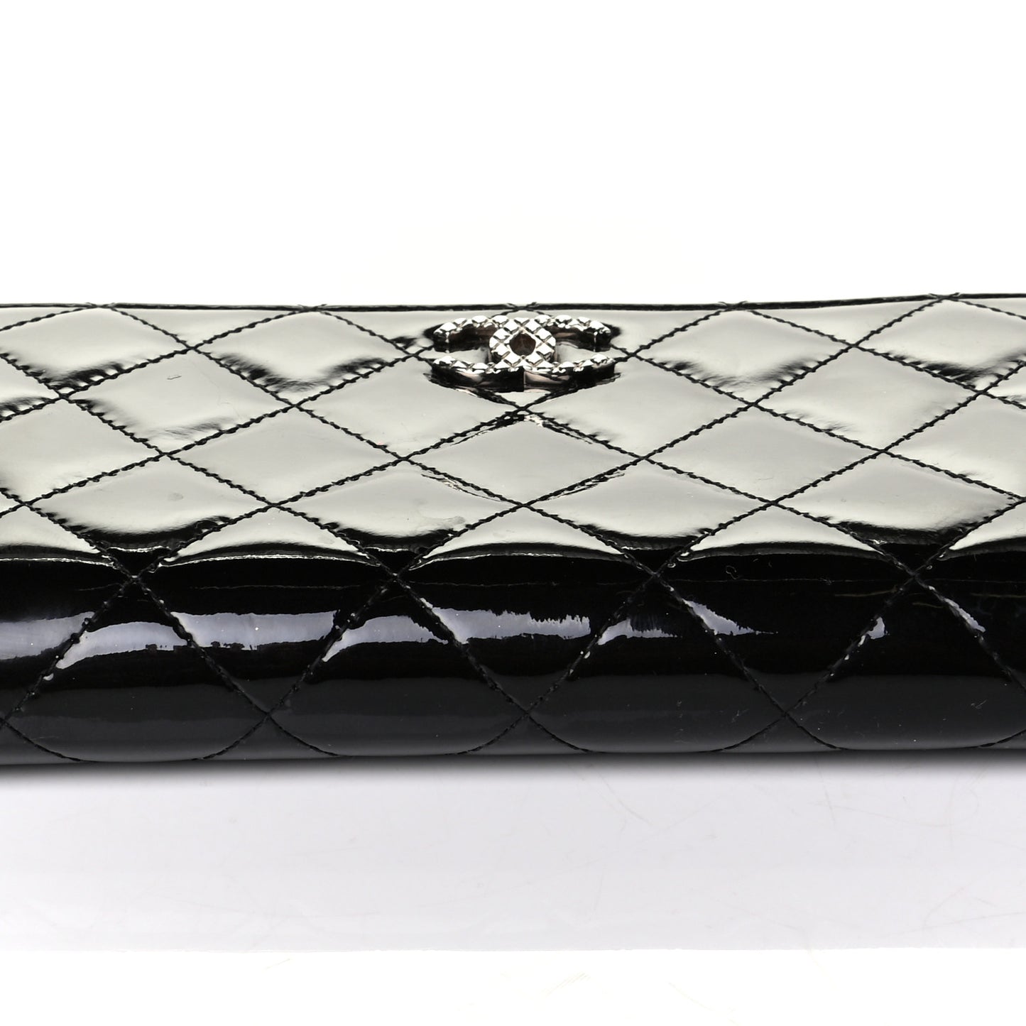 Patent Quilted Brilliant Zip Around Wallet Black