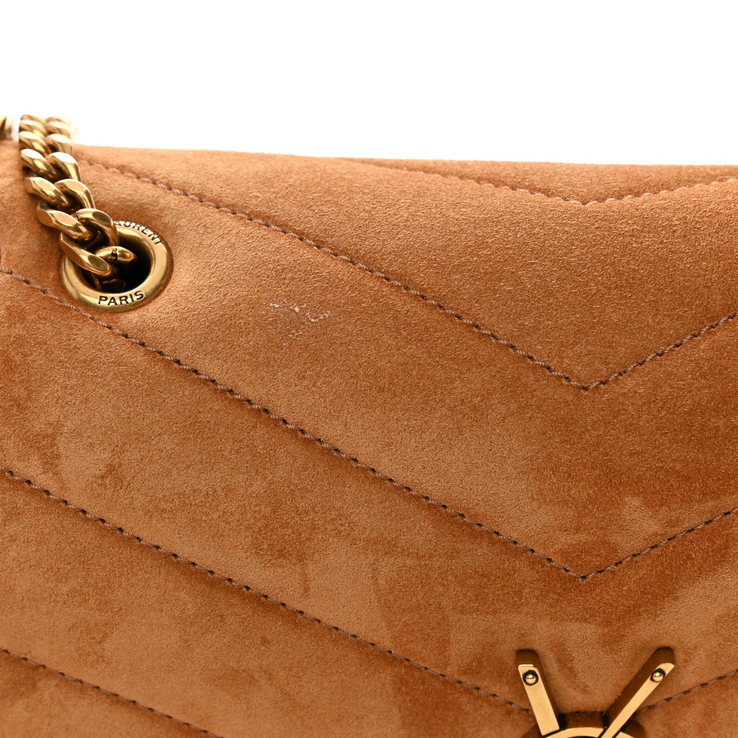 Saint Laurent Suede Calfskin Y Quilted Monogram Small Loulou Chain Satchel Cinnamon 17 of 17