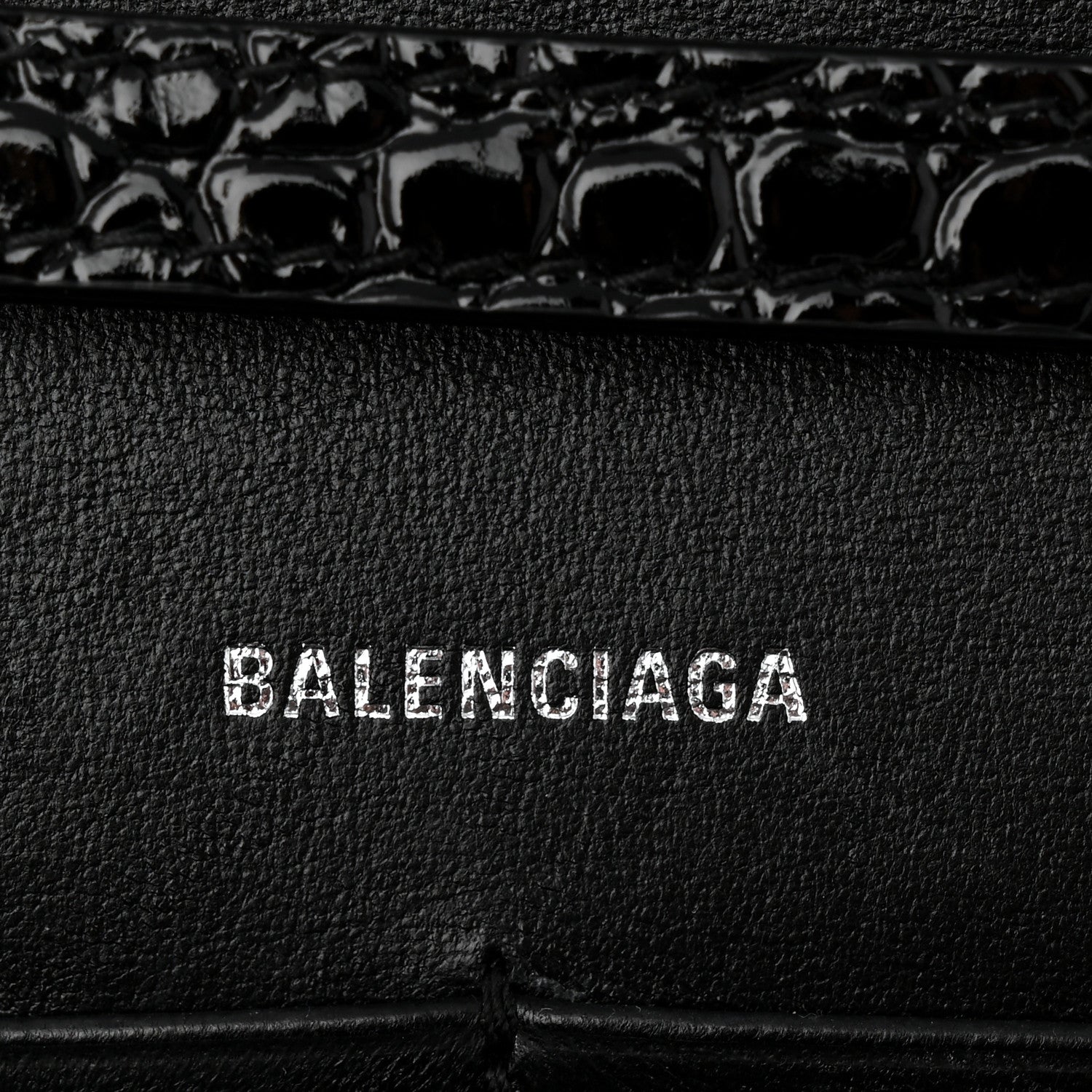 Balenciaga Shiny Calfskin Monochrome Crocodile Embossed Hourglass Chain Bag Black 6 of 9