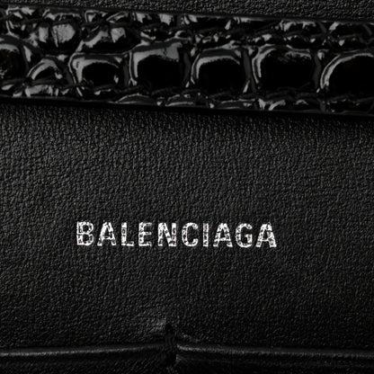 Balenciaga Shiny Calfskin Monochrome Crocodile Embossed Hourglass Chain Bag Black 6 of 9