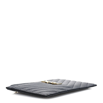 Saint Laurent Grain De Poudre Chevron Monogram Bill Pouch Black 4 of 8