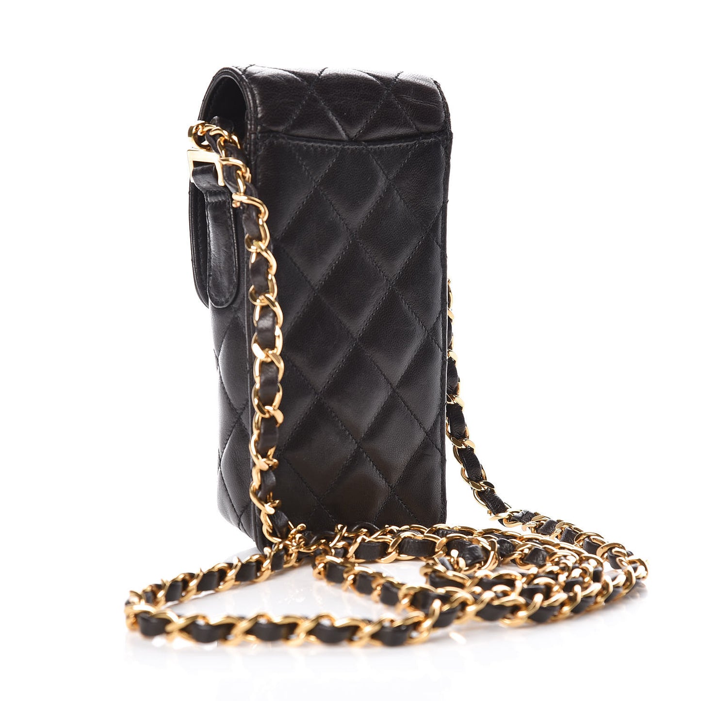 Lambskin Quilted Phone Holder Black