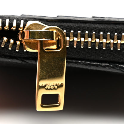 Saint Laurent Grain De Poudre Matelasse Chevron Monogram Fragments Zippered Card Case Black 9 of 10
