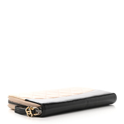 Chanel Aged Calfskin Quilted Large Gabrielle Zip Around Wallet Beige Black 4 of 8