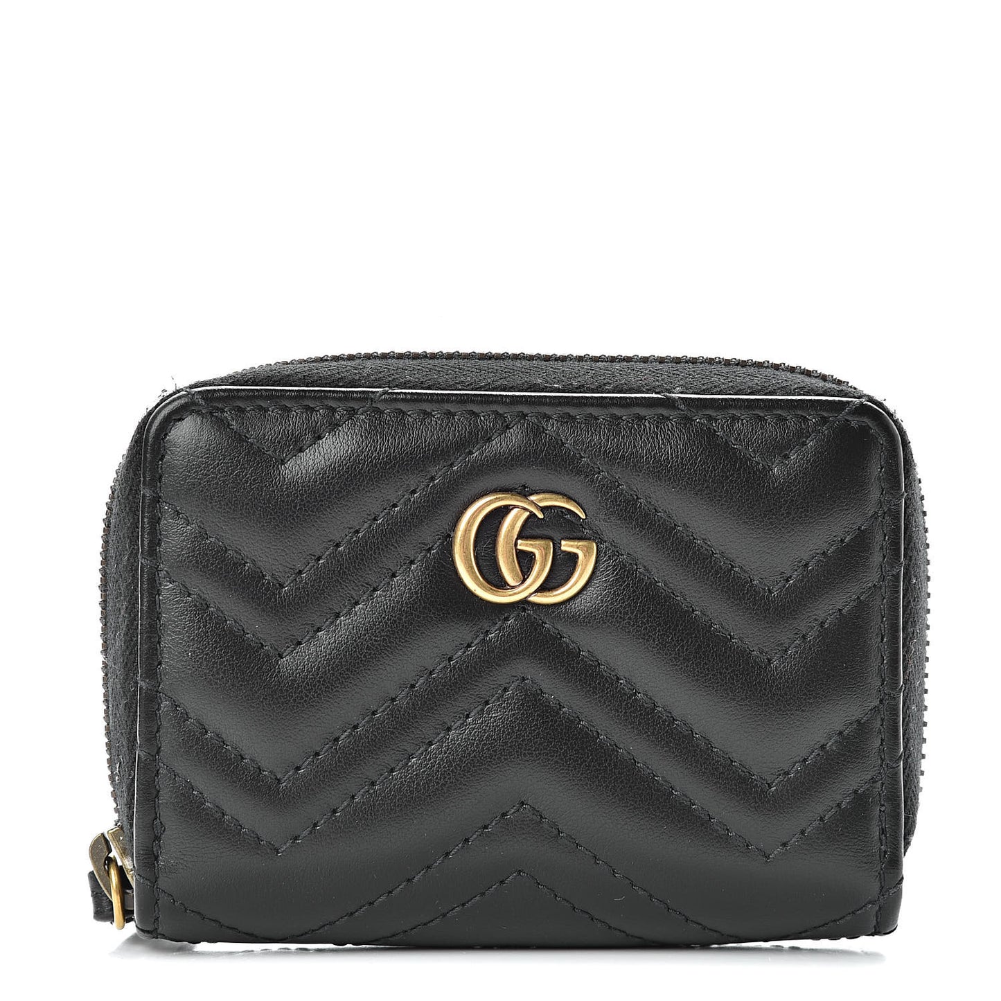 Calfskin Matelasse GG Marmont Zip Around Card Case Black