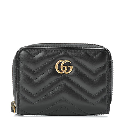 Gucci Calfskin Matelasse GG Marmont Zip Around Card Case Black 1 of 10