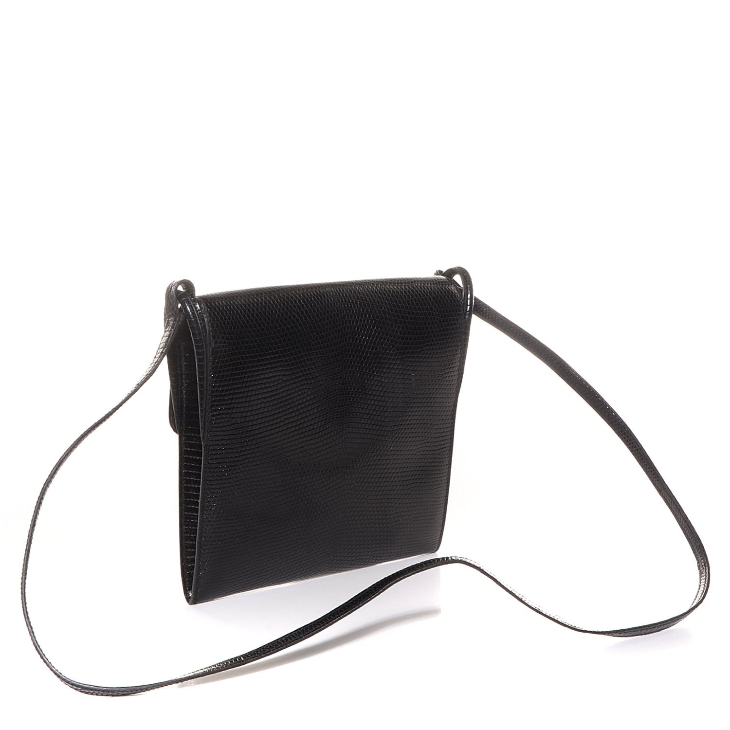 Hermes Lizard Flap Shoulder Bag Black 3 of 7