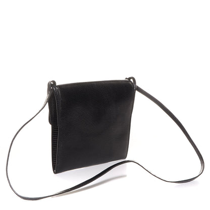 Hermes Lizard Flap Shoulder Bag Black 3 of 7