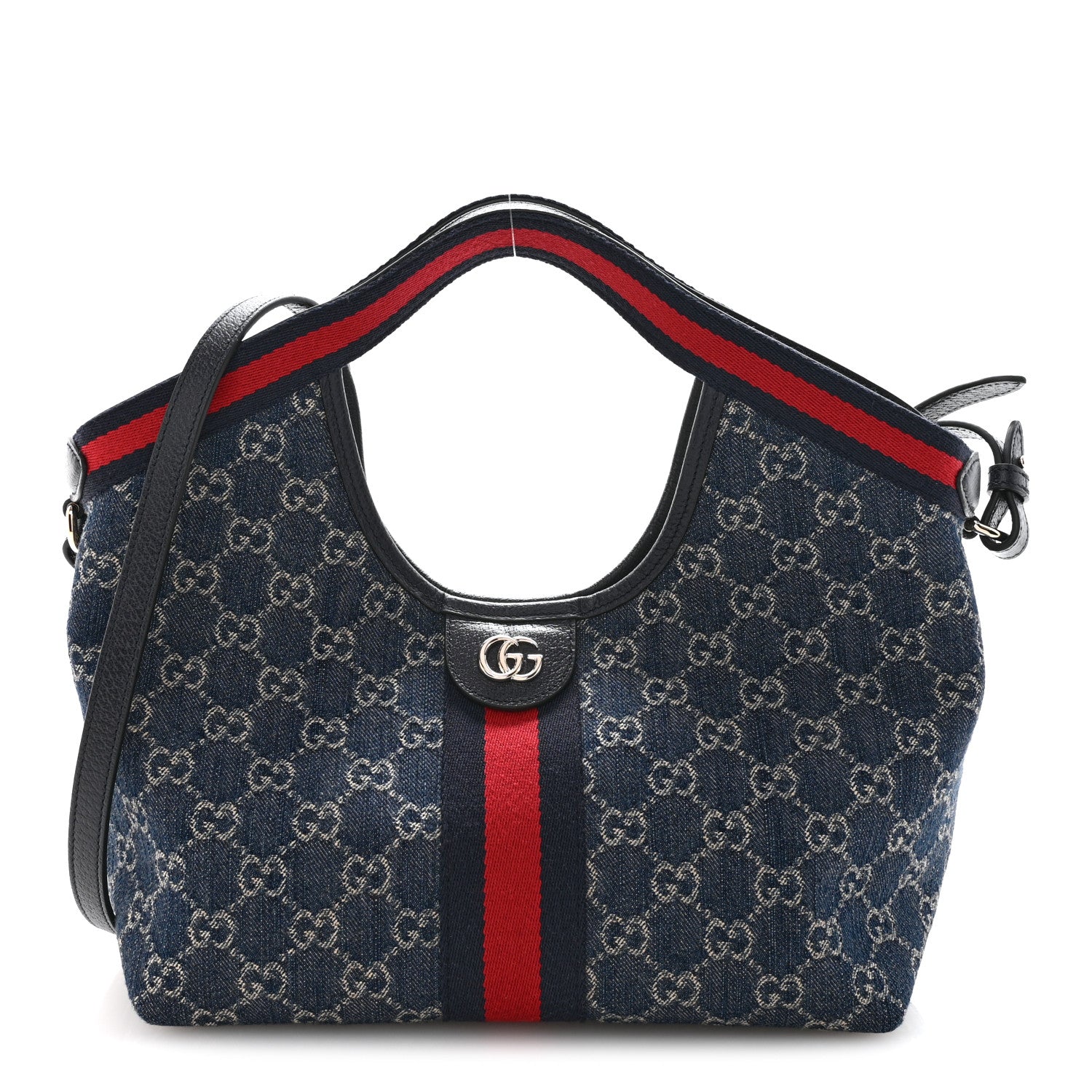 Gucci GG Monogram Denim Small Giglio Tote Blue White 1 of 10