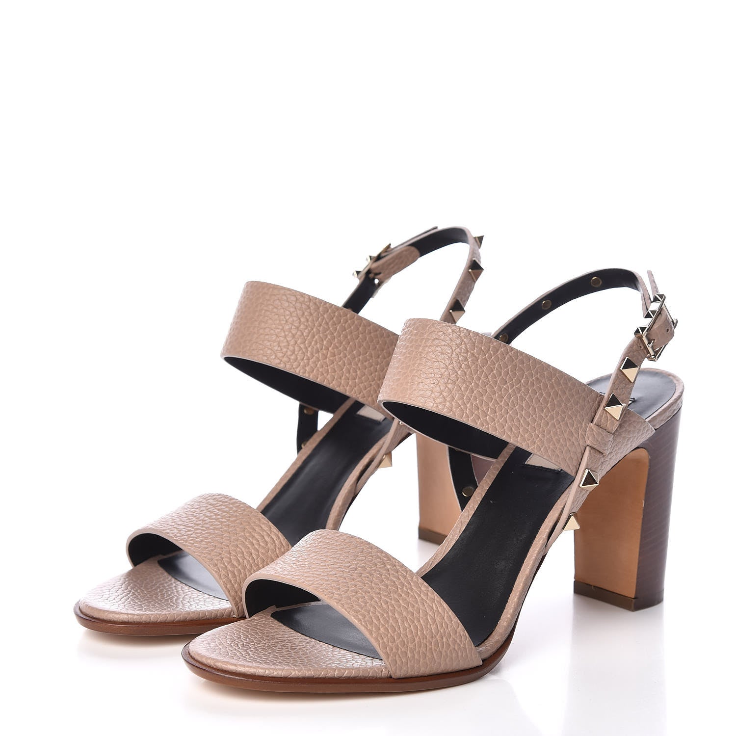 Valentino Garavani Pebbled Calfskin Rockstud Double Slingback Strap 85mm Sandals 39.5 Poudre 3 of 8