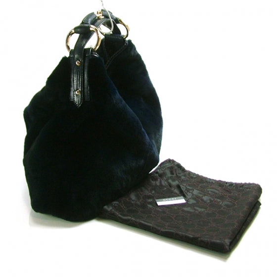 Gucci Mink Fur Large Horsebit Chain Hobo Navy 3 of 11