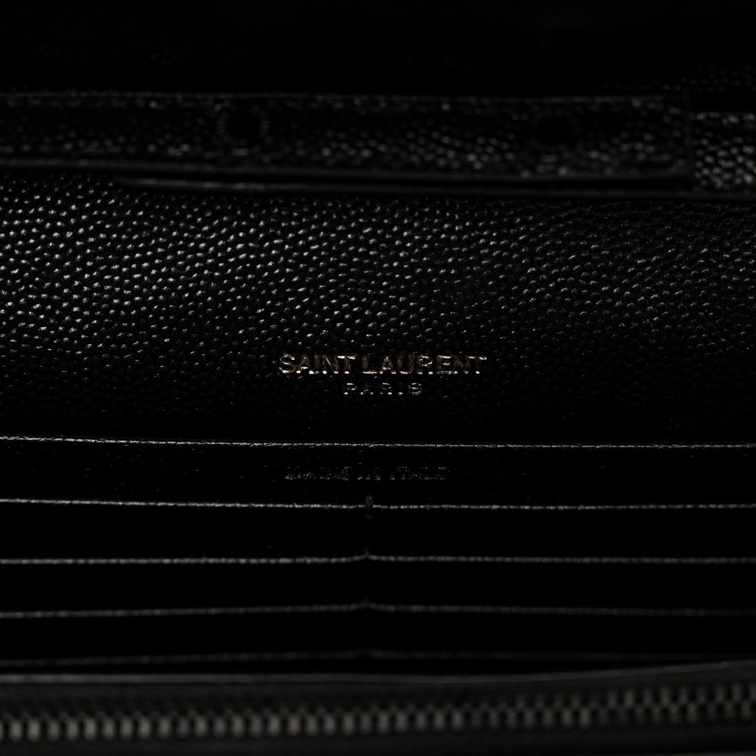Saint Laurent Grain De Poudre Matelasse Chevron Monogram Monochrome Chain Wallet Black 7 of 9