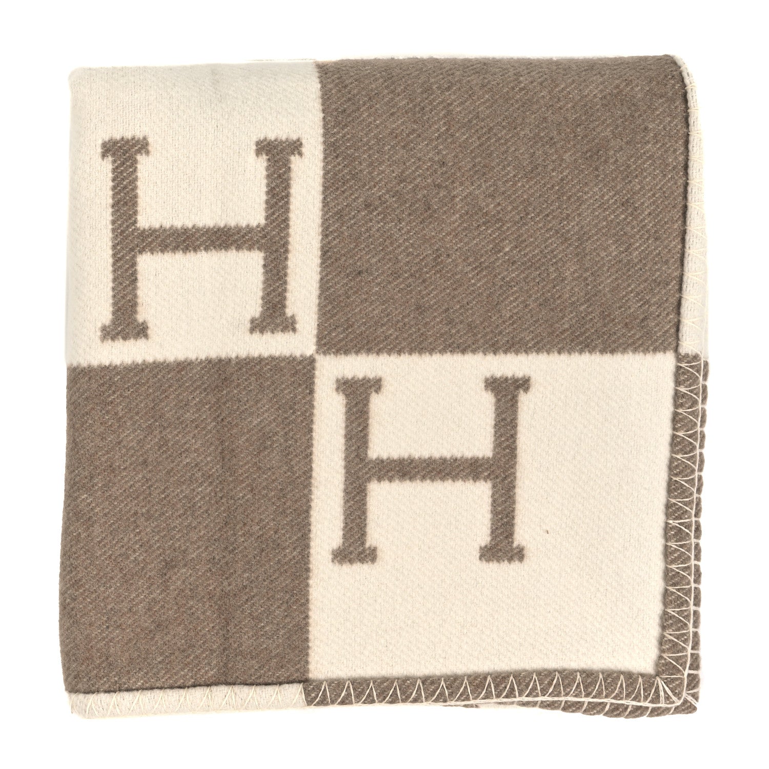 Hermes Wool Cashmere Avalon Baby Blanket Noisette Moyen White 1 of 4
