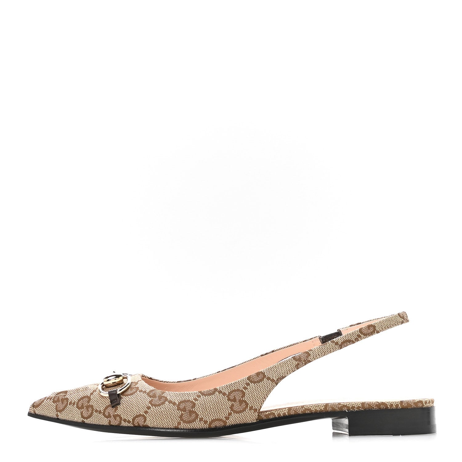 Gucci Monogram Horsebit Womens Slingback Ballet Flat 37.5 Beige Ebony Cocoa 1 of 9
