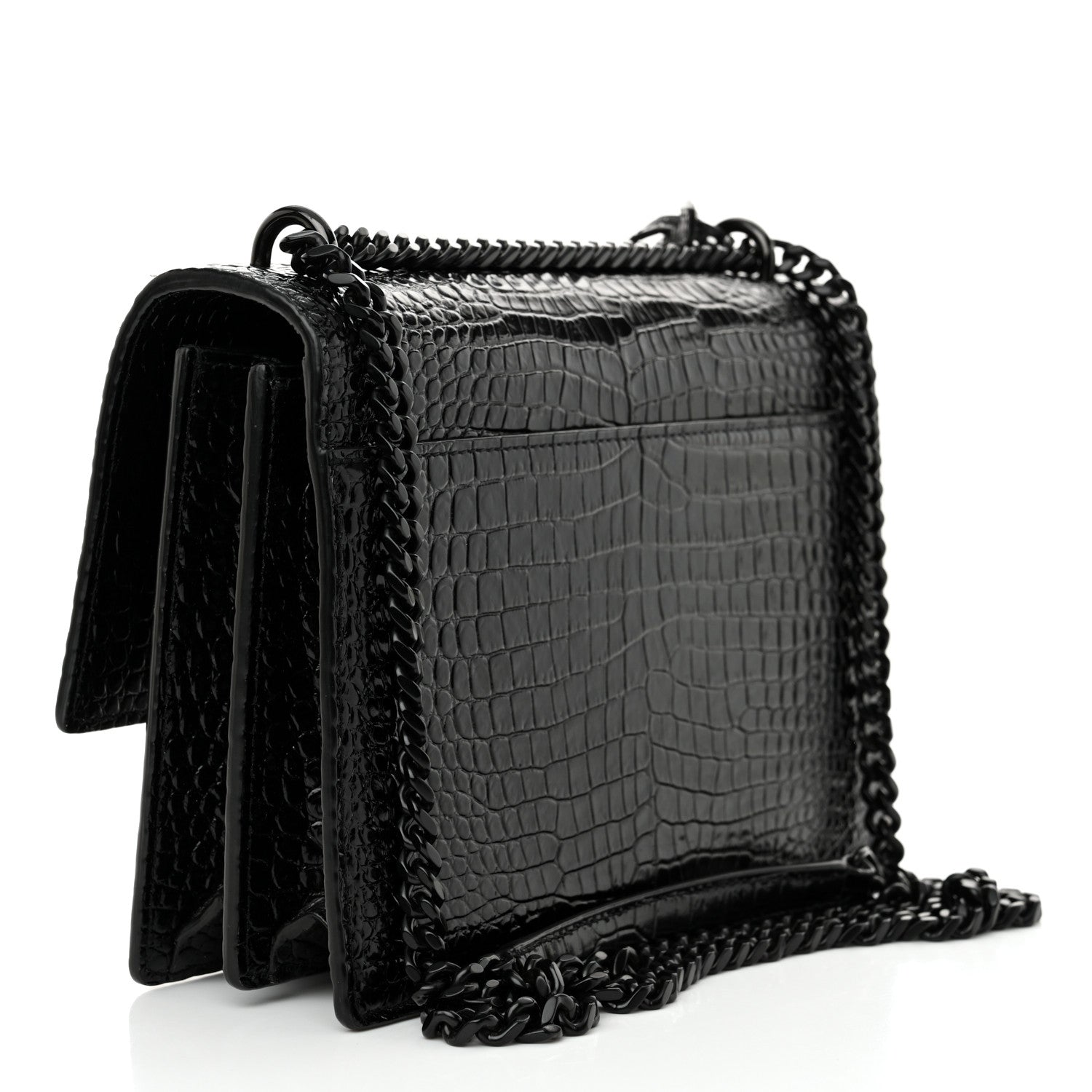 Saint Laurent Calfskin Crocodile Embossed Medium Monochrome Monogram Sunset Black 3 of 14