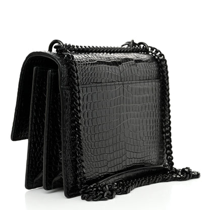 Saint Laurent Calfskin Crocodile Embossed Medium Monochrome Monogram Sunset Black 3 of 14