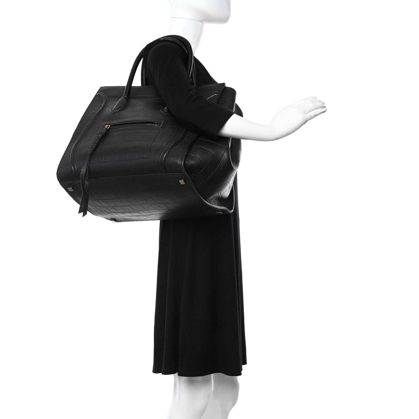 Crocodile Embossed Calfskin Large Phantom Luggage Black