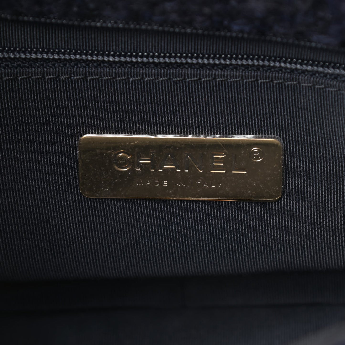Tweed Quilted Large Chanel 19 Flap Navy Blue