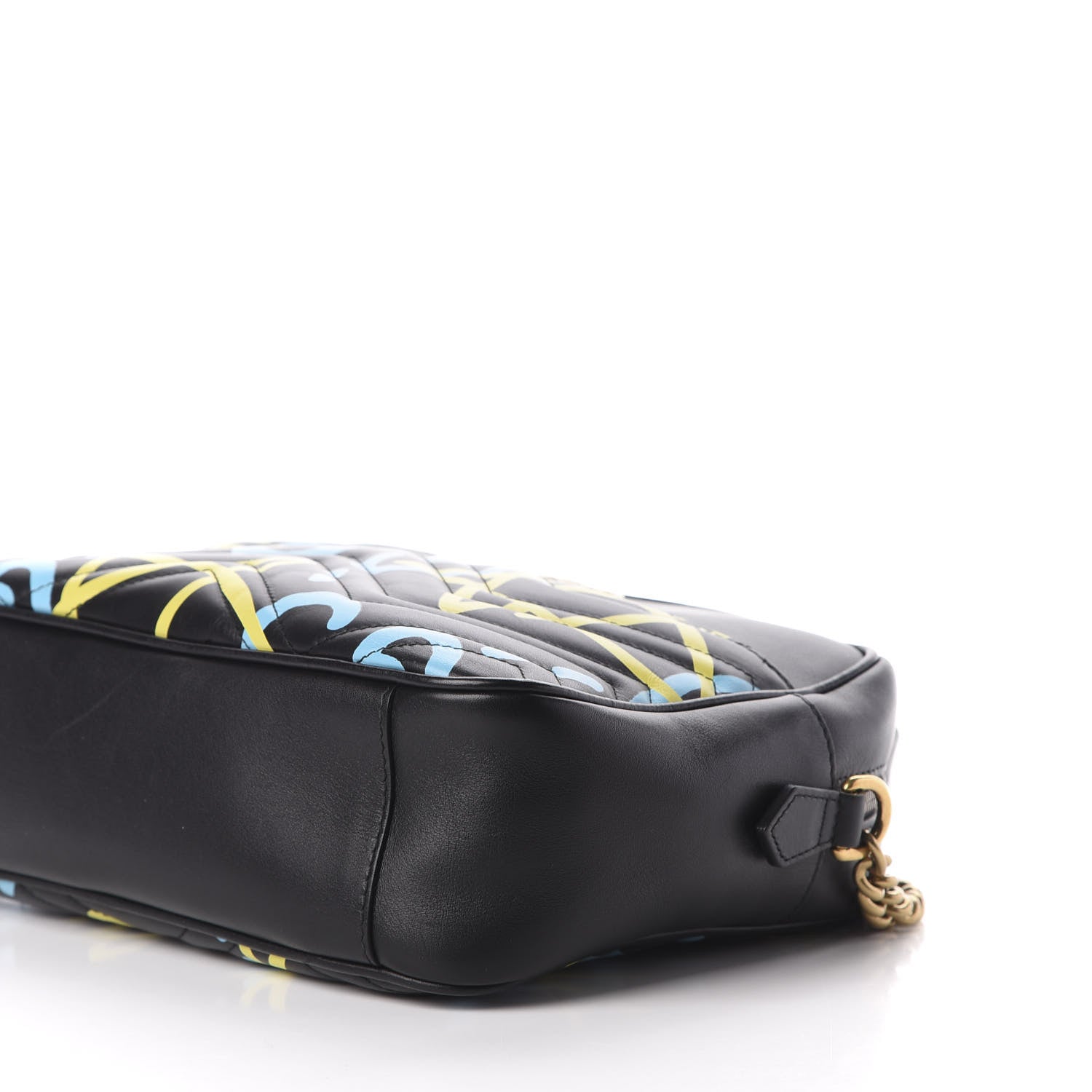 Gucci Calfskin Matelasse GucciGhost Medium GG Marmont Chain Shoulder Bag Black New Acquamarine 7 of 12