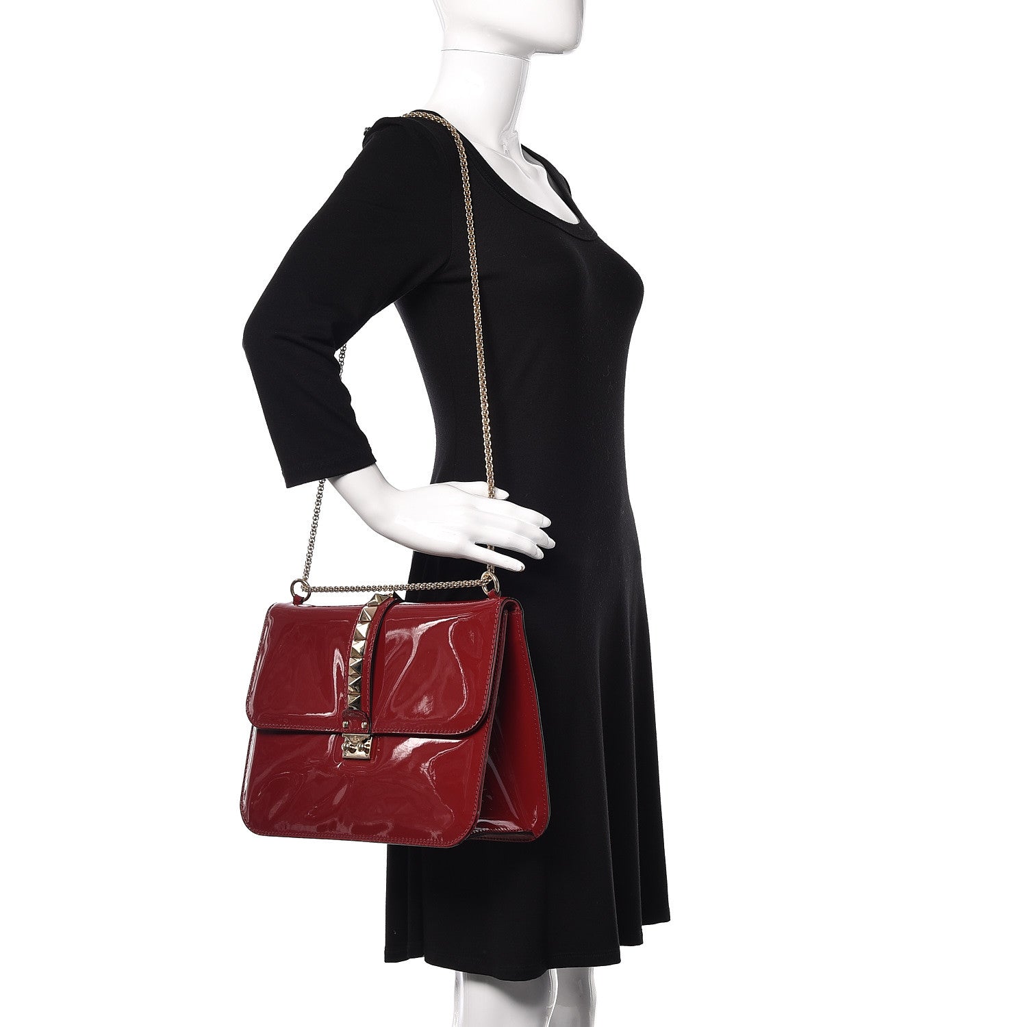 Valentino Garavani Patent Large Glam Lock Rockstud Flap Red 2 of 10