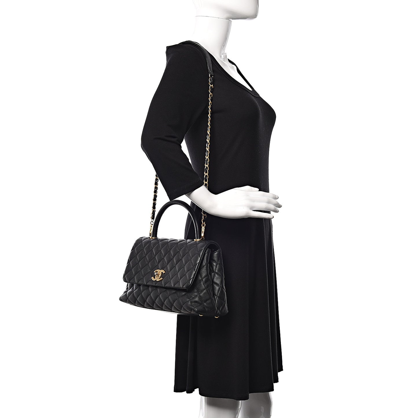 Caviar Quilted Small Coco Handle Flap Black