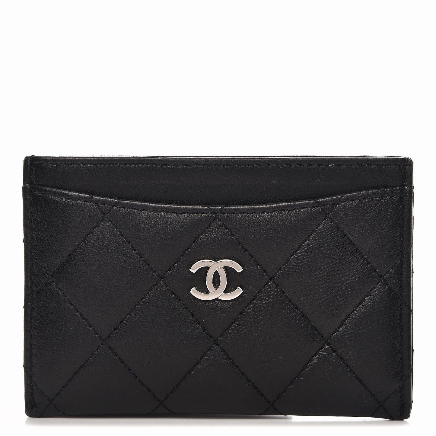 Lambskin Quilted Card Holder Black